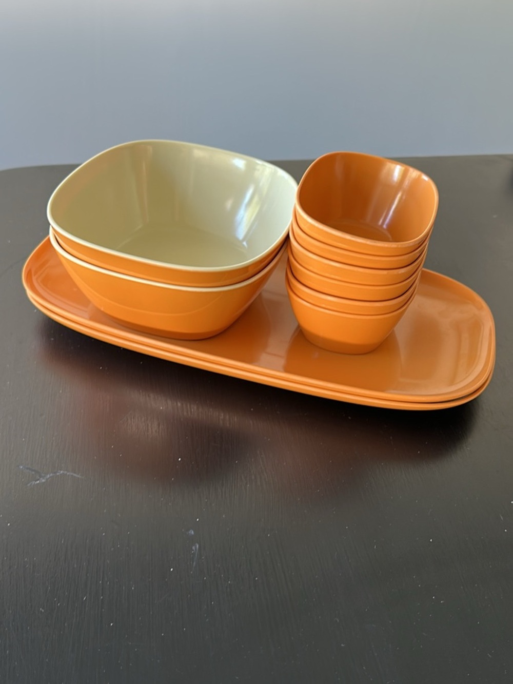 Pier One pumpkin Orange melamine Serving Bowl and Dip Set